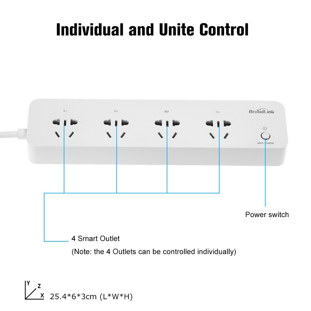 Ổ cắm kéo dài thông minh BroadLink MP1, kết nối Wifi, hỗ trợ Google và Alexa - Ảnh 2