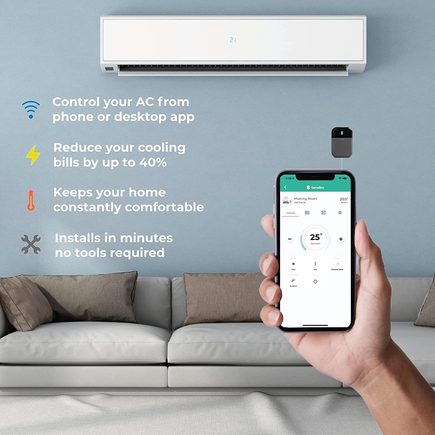 Sensibo Sky - Điều khiển điều hoà thông minh, tích hợp cảm biến - Ảnh 3